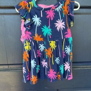 Posh Peanut Girls Navy Tropical Palm Print Dress - Multicolor